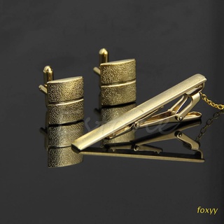 foxyy nuevo elegante hombres chapado metal corbata corbata broche clip gemelos conjunto de regalo de oro