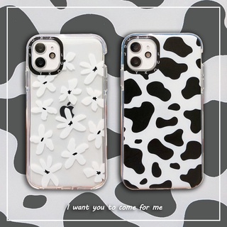 Double Color Anti-Crack Clear Soft TPU Case for iPhone 13 12 Mini 11 Pro X XR XS Max SE 2020 6 6S 7 8 Plus Motif White Flower and Cow Pattern