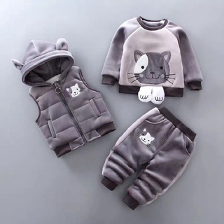 Traje de bebé ropa de invierno más terciopelo engrosamiento de los niños de tres piezas suéter acolchado ropa de bebé invierno