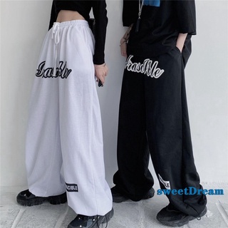 Sweetdream-unisex pantalones de estilo suelto con bolsillos letras estampados pantalones de cintura elástica, S/ M/ L/ XL/ XXL