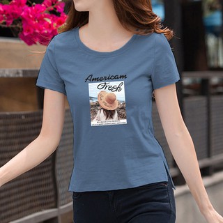 Camiseta de manga corta de algodón puro talla grande para mujer simple top ancho