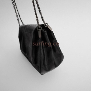 FING bolso de hombro con solapa de roca negra para mujer con correa de cadena de cuero sintético