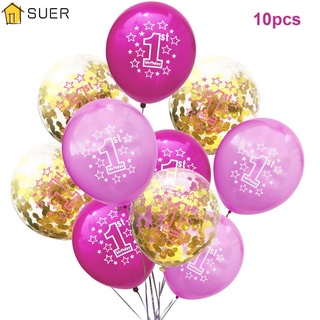 Suer 10pcs decoración de fiesta primer aniversario niño niña azul rosa feliz un año de edad globos de látex conjunto de globos de confeti
