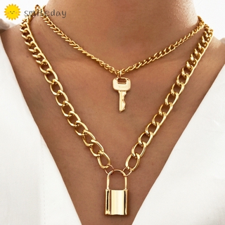 Personalizado Retro multicapa cerradura collar oro plata colgante collares cadena gargantilla mujeres niña joyería accesorios (1)