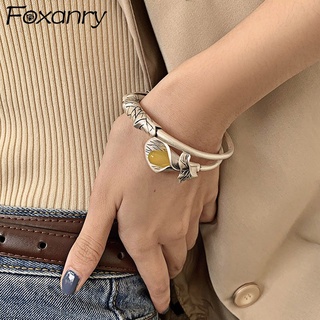 foxanry - pulsera de plata de ley 925 hecha a mano, diseño de flores creativas, joyería étnica, regalos para mujeres