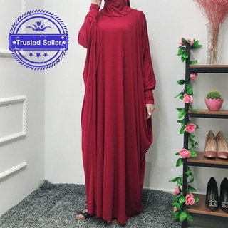 Señoras Musulmán Túnica Con Capucha Dobladillo Color Sólido Muñeca Manga Vestido L2V6