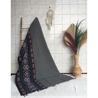 Manta de rayas blanco y negro tejido tejido mezcla manta estriada Nusantara tejido manta de tejido