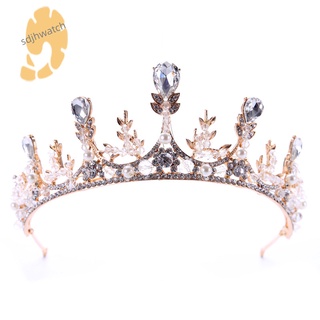 Baroque Sparkling Crystal Rhinestone Golden Wedding Crown Headband Bridal Tiara Party Show Pageant Hairband Hair Access