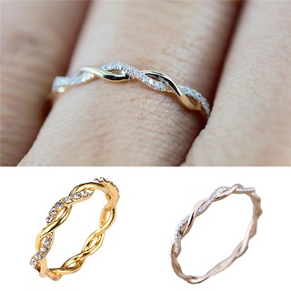 lt anillo de diamantes de cristal trenzado de oro para mujeres anillos de novia de compromiso para mujeres
