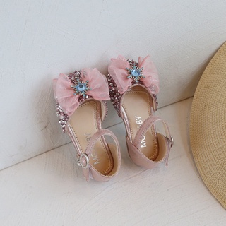 Niña zapatos de estilo occidental princesa zapatos 2021 nuevos dedos de los pies de cristal niña rendimiento zapatos de moda pisos de malla dulce para fiesta (8)