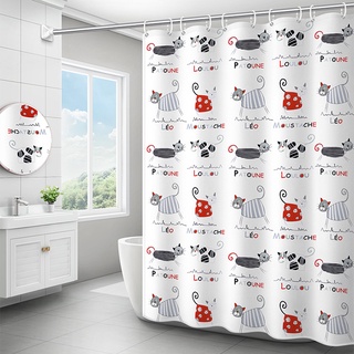 cortina de baño de dibujos animados lindo gato patrón cortinas de ducha baño impermeable engrosado poliéster tela con 12 ganchos