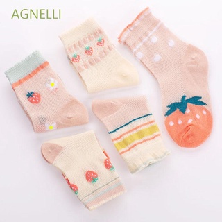 AGNELLI 5Pairs/Set Baby Socks Summer Hosiery Cotton Socks Middle Tube Cartoon Spring Floral Girls Kids Strawberry Socks