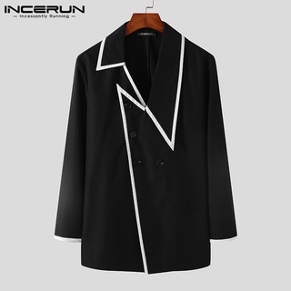 incerun hombres moda estilo irregular contraste color manga larga suelta chaqueta larga (4)