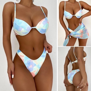 *DMGO*=Women Two-Piece Tie-dye Hardcover Push-Up Padded Bra Bikini Swimwear Beachwear (1)