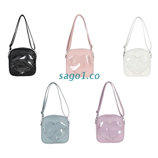 GO1 PU Square Messenger Bags Casual Clear Heart Shaped Shoulder Bag Women School Bags PU Leather Purse Ita Bag