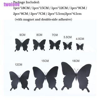[twolove] 12 unids/set 3D negro Pteris mariposa pegatinas de pared mariposas imán pegatinas (5)