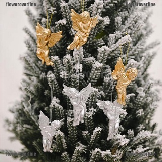 flco 6pcs oro plata ángel colgante árbol de navidad adornos colgantes decoraciones para el hogar 210824