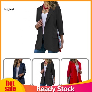Bgt otoño mujeres moda Color sólido solapa Blazer frente abierto manga larga traje chaqueta