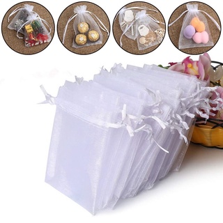 sky 50 bolsas de regalo de caramelo de boda con cordón de bolsillo de organza de gasa bolsita de joyería embalaje de navidad favor fiesta suministro de bolsas blancas (7)