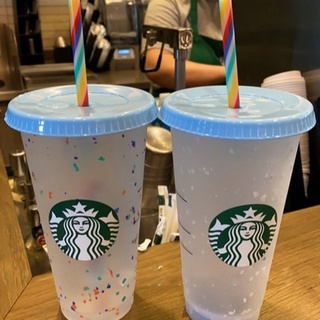 Taza de paja de plástico Starbucks de 700 ml con tapa reutilizable, con tapa y paja