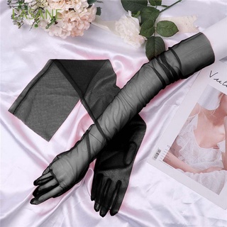 lasane moda mujeres guantes sedosos delgados guantes de encaje manopla mujer dedo completo largo puro tul codo delgado ultra cinco dedos guantes/multicolor