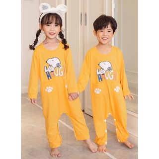 Los niños Pijamas Baju Tidur Pijamas estilo coreano de manga larga Pijamas de dibujos animados impreso O-cuello Loungewear absorbe la humedad Unisex para niños y niñas de algodón ropa de sueño