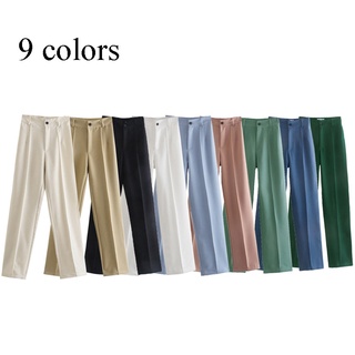 nueva moda pantalones de pierna ancha recta de cintura alta traje pantalones sueltos delgado color sólido pantalones casuales