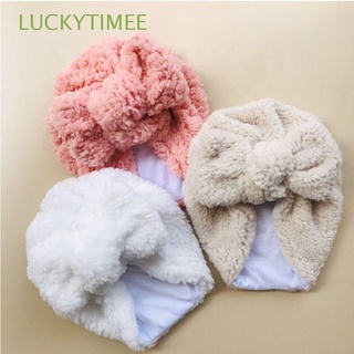 LUCKYTIMEE Cute Lovely Newborn Wool Hat Solid Winter Warm Beanie Cap Turban Furry Balls Pompom Girls Boys Gifts Head Wraps Big Bowknot Baby Kids/Multicolor