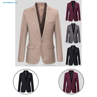 ourseou Soft Texture Business Blazer Single Button Lapel Suit Jacket Skin-Touch Male Clothing