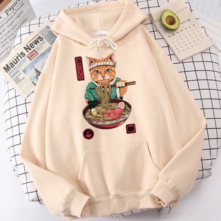 Noodes Catana estilo japonés gato impresión sudaderas con capucha cómoda ropa suelta hombres con capucha