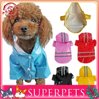 superpets Dog Reflective Waterproof Raincoat Teddy Puppy Hooded Jacket Coat Pet Clothes