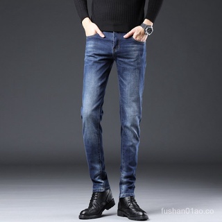 listo stock pantalones vaqueros de los hombres/slim fit jeans/seluar jeans/slim hombres jeans azul oscuro coreano pantalones de los hombres