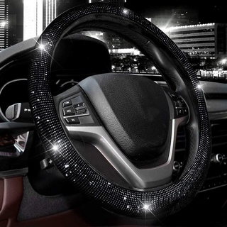 Cubierta del volante del coche de cristal negro Interior de reemplazo de diamantes de imitación