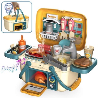 Kids BBQ Grill PlaySet Picnic Kitchen Basket Play Toys with Musics and Lights Pretend Foods Cooking Role Play Toys