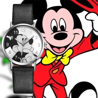 jam tangan wanita perempuan niños de dibujos animados mickey mouse moda relojes mujeres casual correa de cuero reloj de pulsera de cuarzo