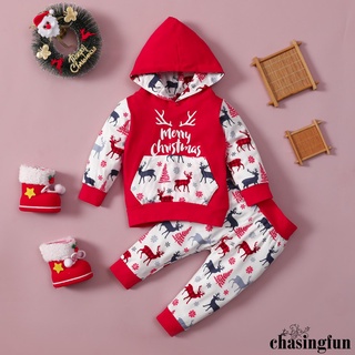 Chf-baby 2 piezas de trajes de navidad, Casual de manga larga letra ciervo impresión sudadera con capucha y pantalones conjunto