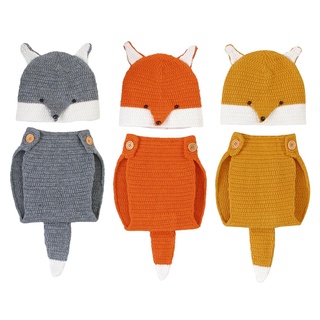 Cind tejer suave sombrero pantalones conjunto de ropa de bebé accesorios lindo Animal Bebe recién nacido fotografía Prop (9)
