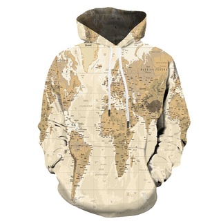 [gcei] hombre 3d mapa impreso chaqueta de manga larga con capucha casual abrigo sudadera blusa tops