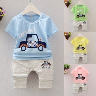 Moda 100% algodón coche impresión bebé bebé camiseta + pantalones ropa 2pcs conjunto
