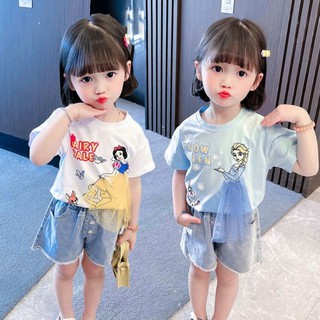 los niños de manga corta camiseta de verano de las niñas elsa frozen algodón manga corta top lindo camisa