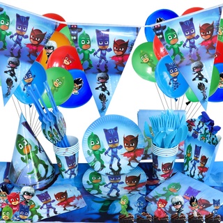 PJ Masks Disposable Tableware Decoration Set Banner Cake Topper Plate Straw Baby Birthday Party Needs