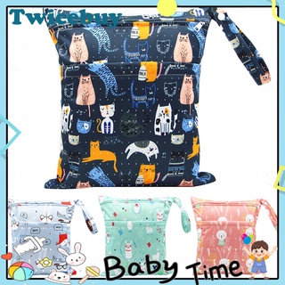 Twicebuy Baby bolsa de pañales portátil impermeable doble cremallera de dibujos animados de impresión bolsa de almacenamiento