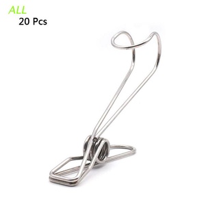 ALL 20 Pcs Stainless Steel Laundry Hanging Clip Hook Clothes Peg Boot Hanger Towel Holder Paper Files Binder Clip Snack Seal Storage