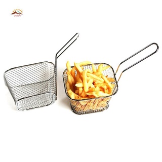 Mini cesta de freír de malla de acero inoxidable bloque cuadrado patatas fritas fritas colador red herramienta de cocina @MY (2)