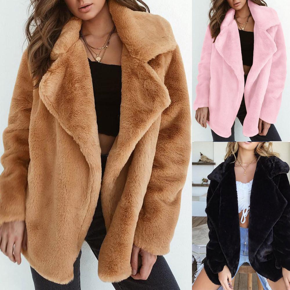 Abrigo de invierno para mujer mantener caliente prendas de abrigo sueltas cuello grande abrigo de piel (1)