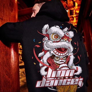 M-3XL Men's Sweater M-3XL Loose Traditional Chinese Lion Dance Print Hoodie Menswear Hooded Sweater Men's and Women's Hoodie