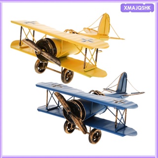 2 aviones de metal vintage modelo de juguete biplano avión para decoración del hogar