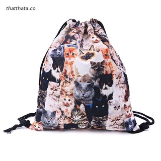 tha 3D Print Drawstring Backpack Cute Cats Rucksack Shoulder Bags Gym Bag