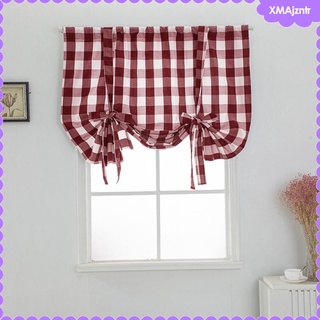plaid gingham granja ventana cortina atar sombra de cocina ventanas café cortinas ajustables para cocina