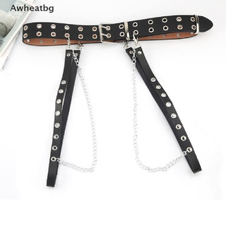 Awheatbg Punk Gothic Faux Leather Belt Women Adjustable Metal Chain Ring Waist Belt *Hot Sale